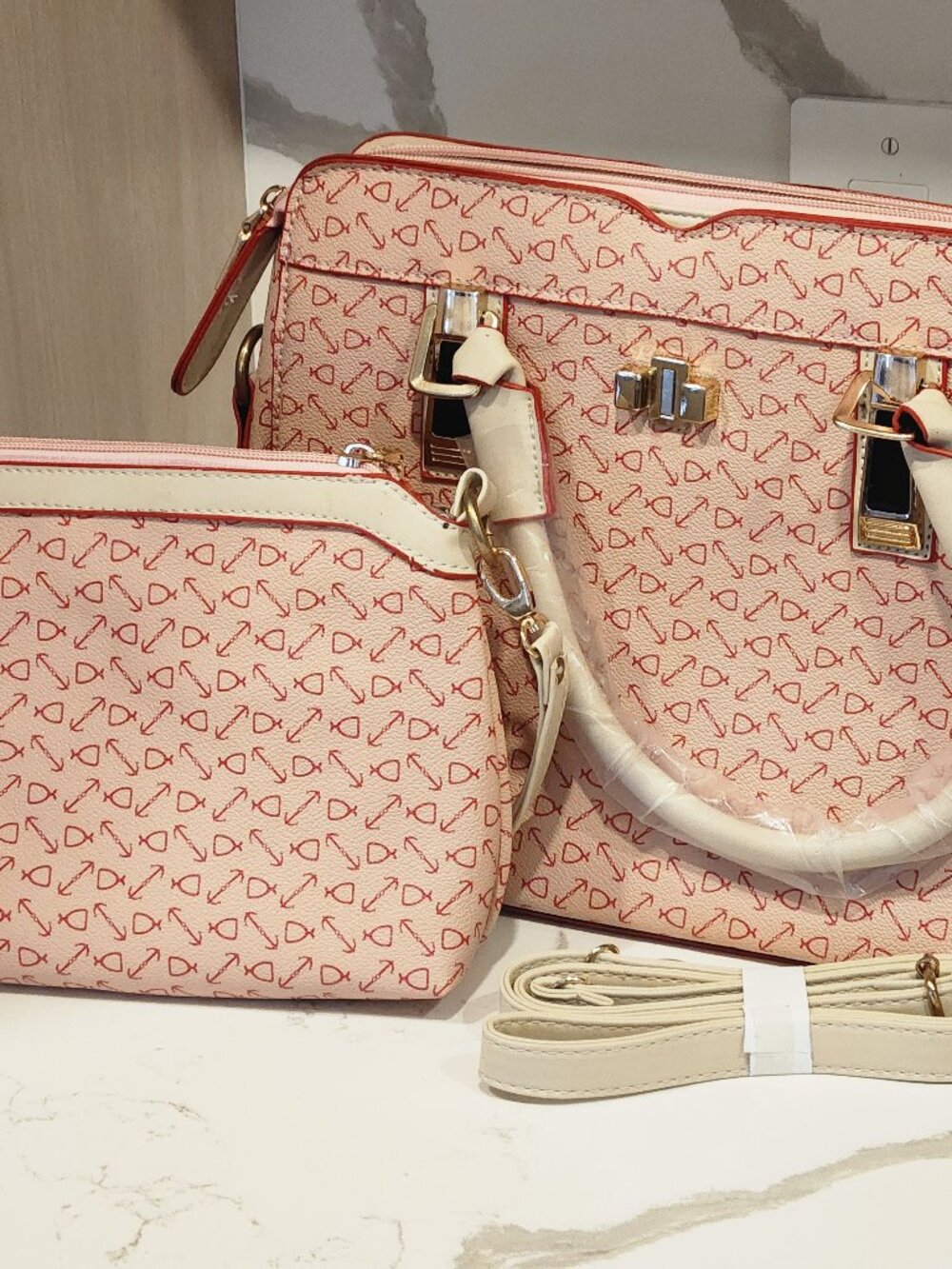 Handbag Ladies Pink 2 Pieces With Shoulder Strap Brand New!